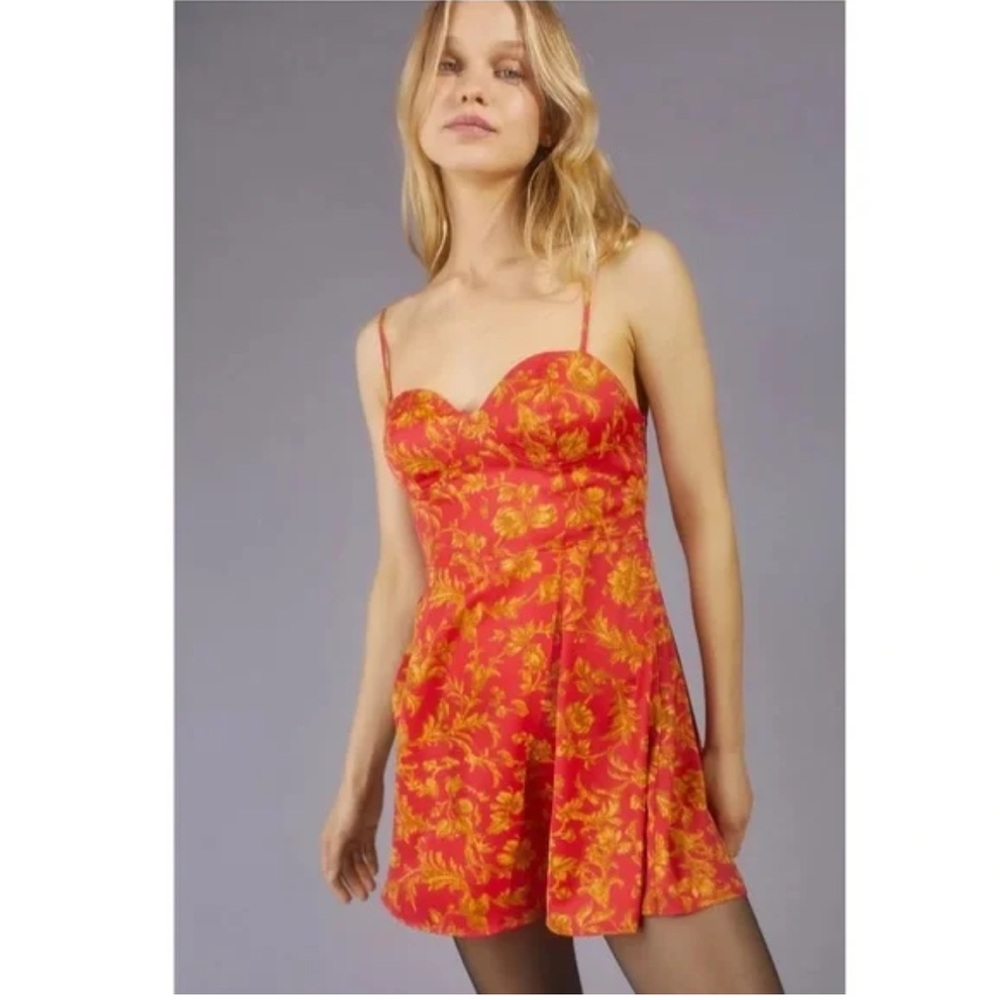 Red & Yellow Floral Spaghetti-Strap Sundress